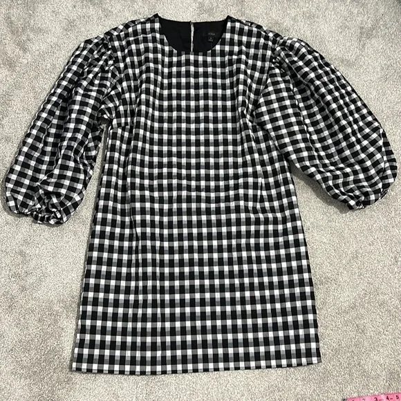 J. Crew Puff Sleeve Mini Dress in Textured Plaid Medium NWT - Picture 3 of 16